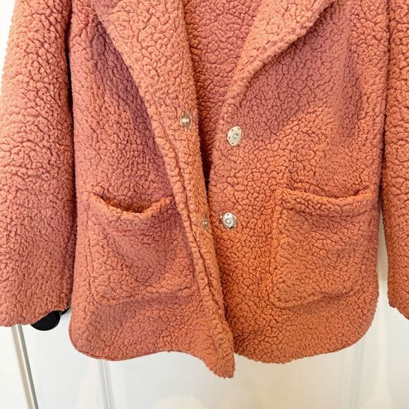 Anthropologie Pink Sherpa Hidden Button Up Jacket XS - Picture 4 of 7